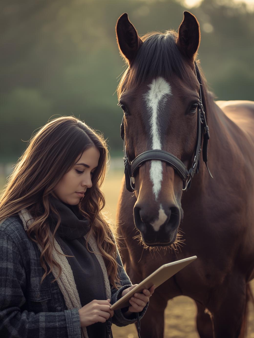 Chica usando gesthip software para hípicas